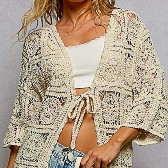 POL Jackets & Blazers - POL Full Length Crochet Bohemian Patchwork Duster